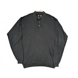 Cutter And Buck Knit Polo Henley Shirt Heather Blue Long Sleeve Pullover Men XL